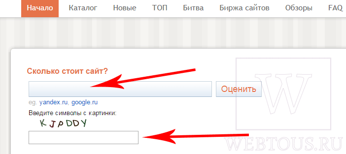 форма для ввода адреса сайта
