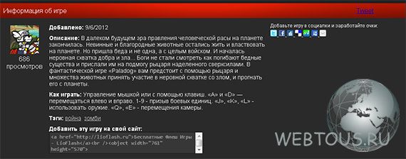 раздел информации о флэш игре