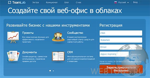 главная страница сервиса TeamLab главная страница сервиса TeamLab