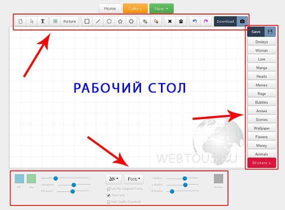 области редактора