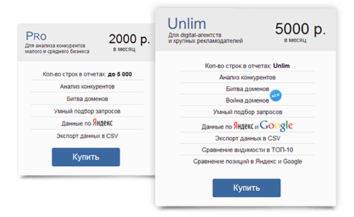 тарифы сервиса