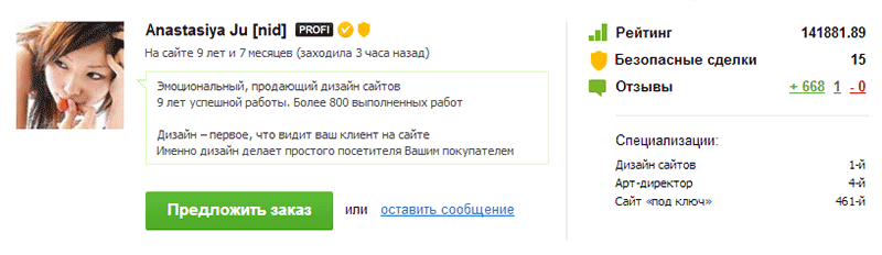 карточка фрилансера