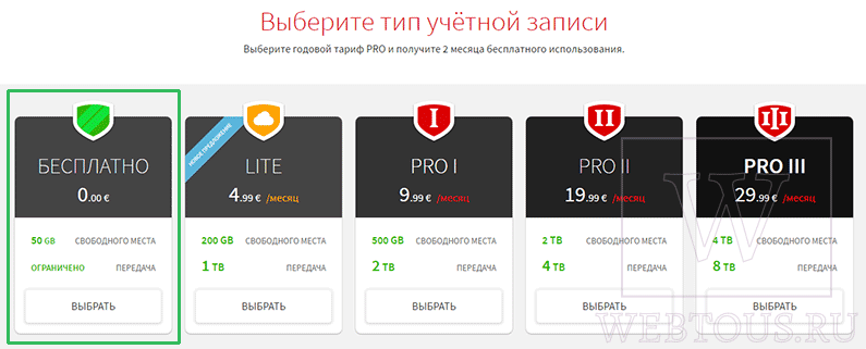 выбор бесплатного тарифа