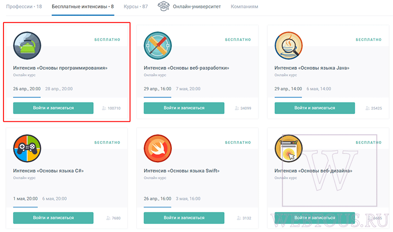 список бесплатных курсов