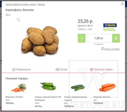 карточка продукта питания