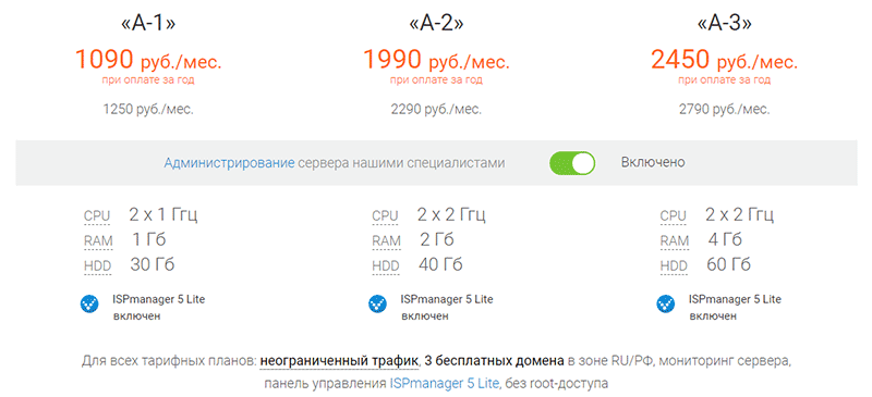 vds тарифы с администрированием