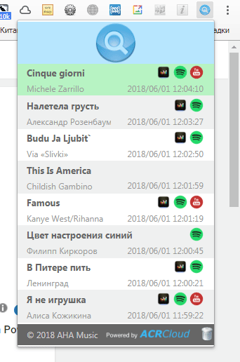 результаты онлайн определения песен различных исполнителей