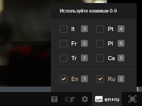 выбор языка субтитров