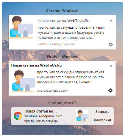 браузерные пуш сообщения - внешний вид
