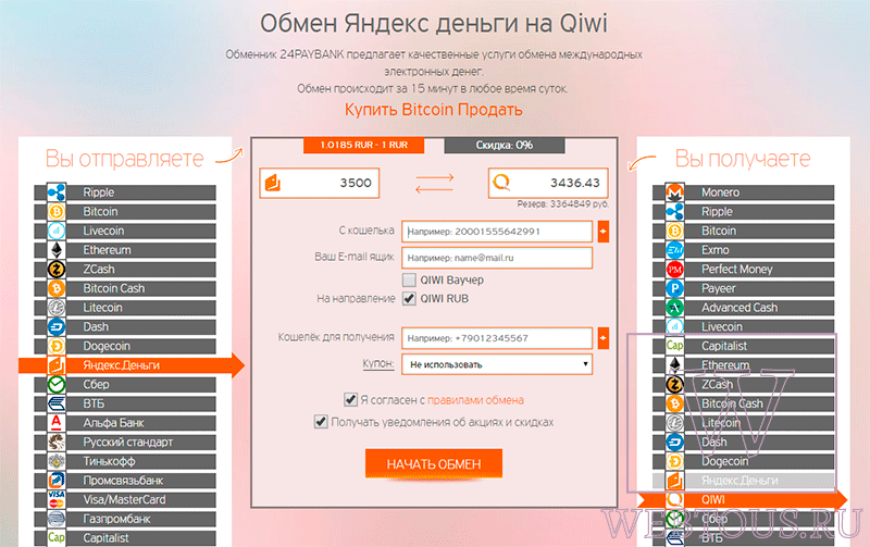 выбор направления обмена