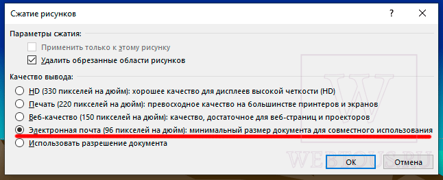выбор степени сжатия рисунков