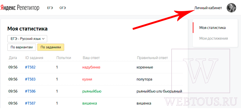 персональная статистика по прохождению экзаменов