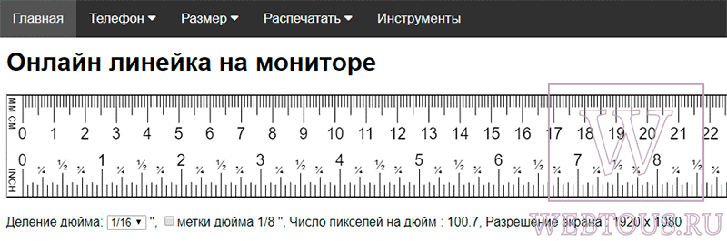 линейка в натуральную величину