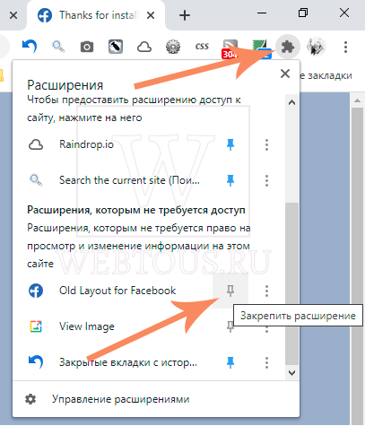 панель расширений Хрома