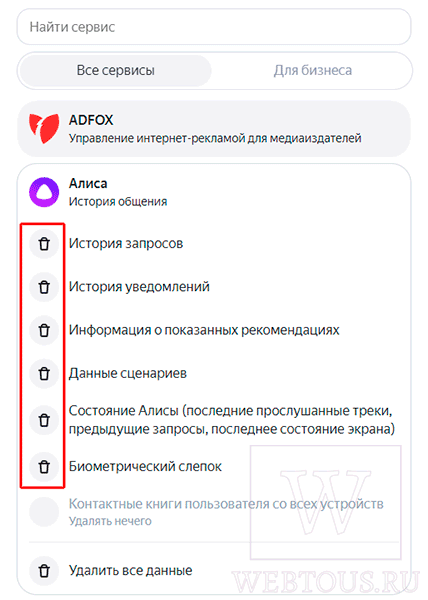 удаление персональных данных пользователя