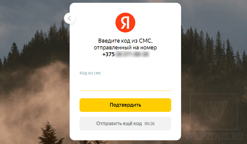 окно ввода смс