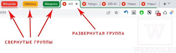 отличие между свернутой и развернутой группой вкладок