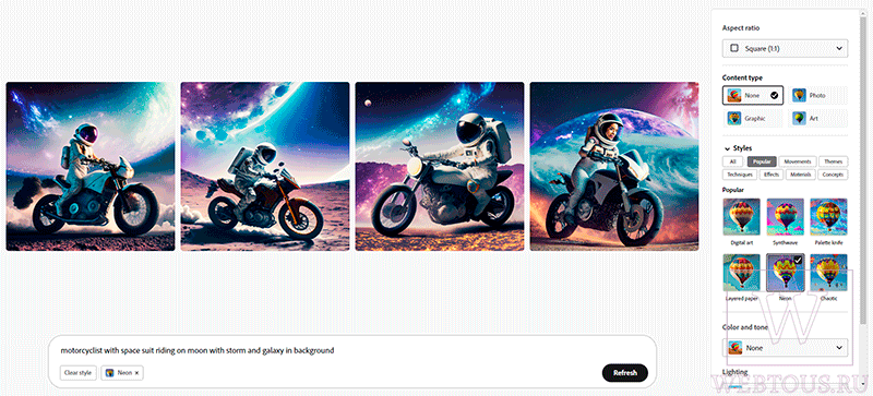 интерфейс браузерной версии Adobe Firefly