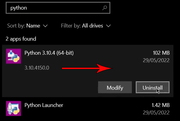 стандартное удаление через uninstall