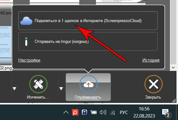 поделиться через screenpresso cloud