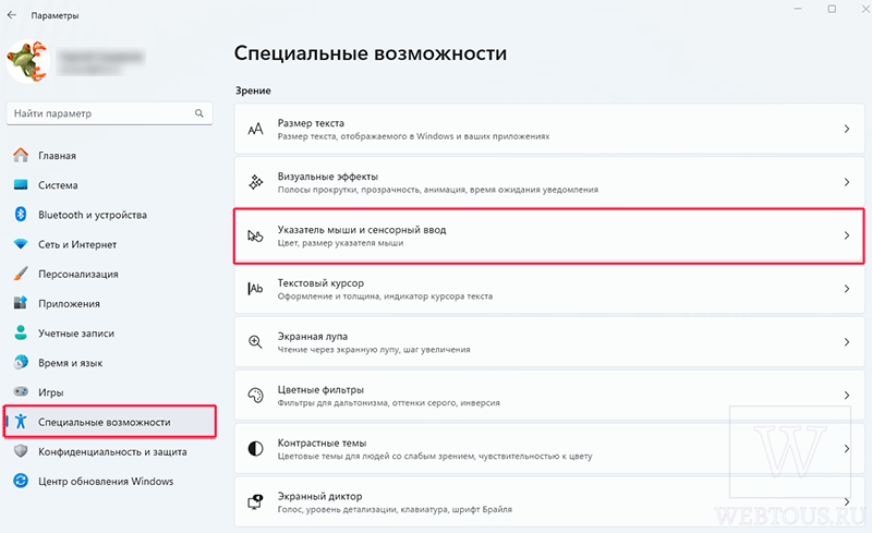 окно специальных возможностей Windows 11