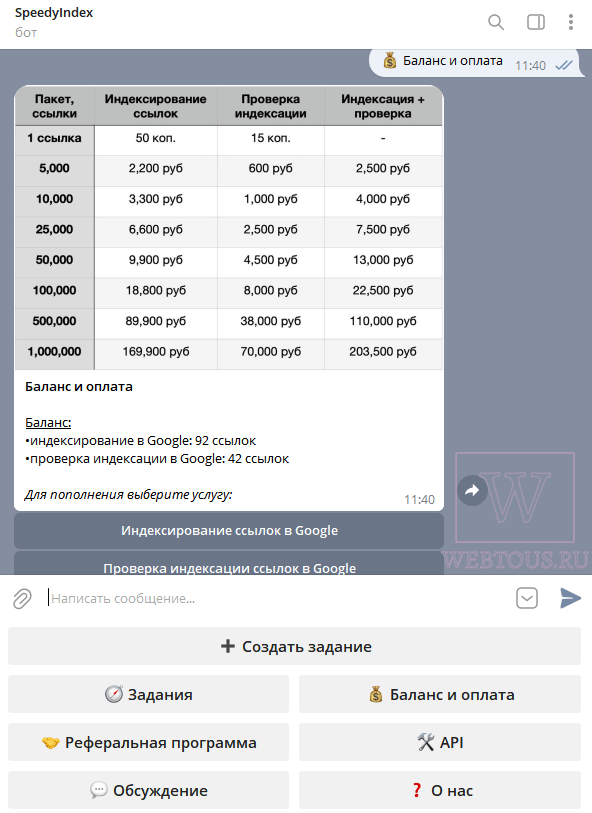 тарифы speedyindex